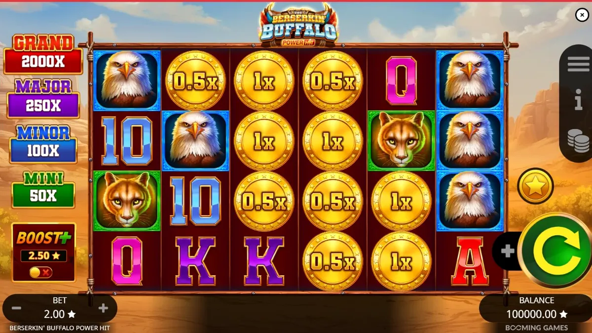 Tampilan visual slot Beserkin’ Buffalo Power Hit dengan tema alam liar yang mistis