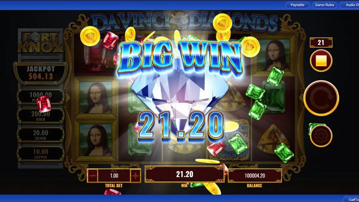 Tampilan visual slot Fort Knox Da Vinci Diamonds dengan elemen seni Renaisans dan brankas mewah