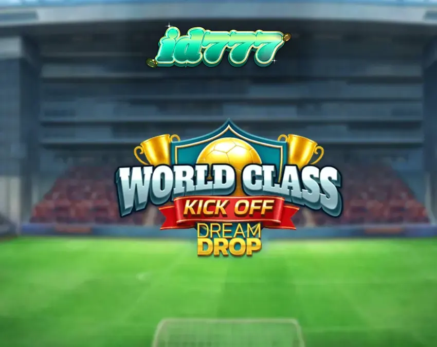 Tampilan layar permainan slot World Class Kick Off Dream Drop dengan tema stadion retro.